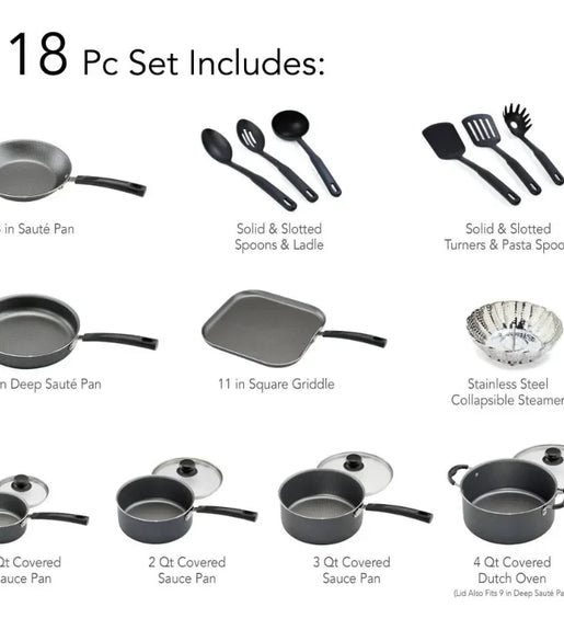 Multifunctional 18-piece non-stick cookware set